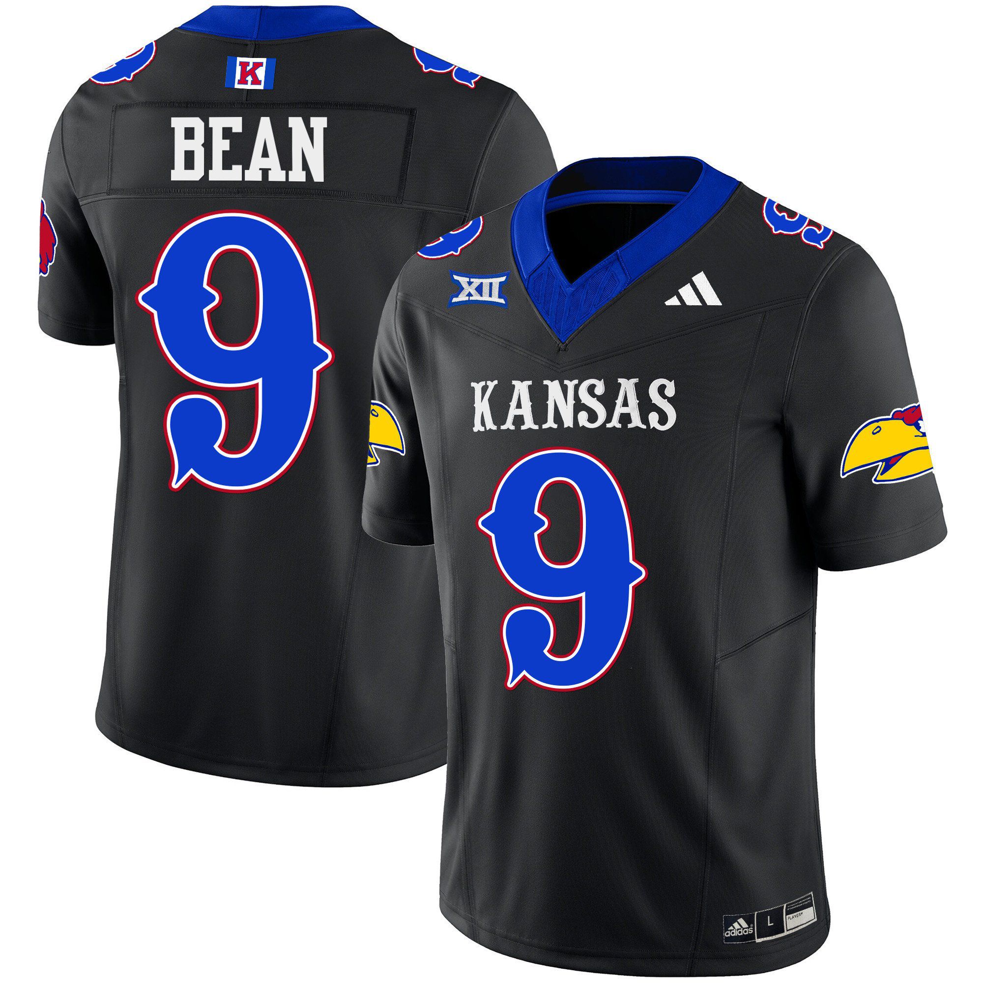 Men Kansas Jayhawks #9 Bean Black 2024 Blackhawk Vapor Limited NCAA Jersey->customized nfl jersey->Custom Jersey
